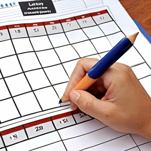 Home 15 **
A person happily marking off a goal on a planner or calendar. They are smiling and appear organized. The scene should convey a sense of accomplishment and focus on achieving targets with a clear plan.
**