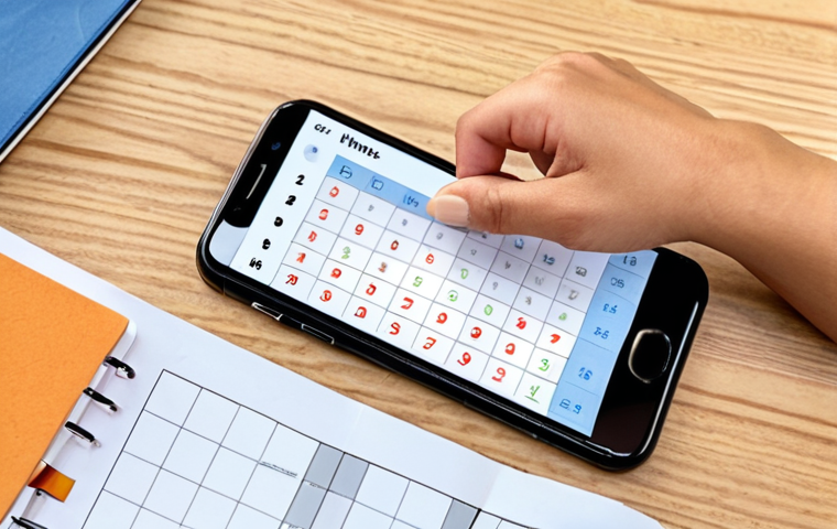 **
A person happily marking off tasks in a habit tracker app on their phone, representing time management and productivity. The background shows a clean, organized workspace.
**