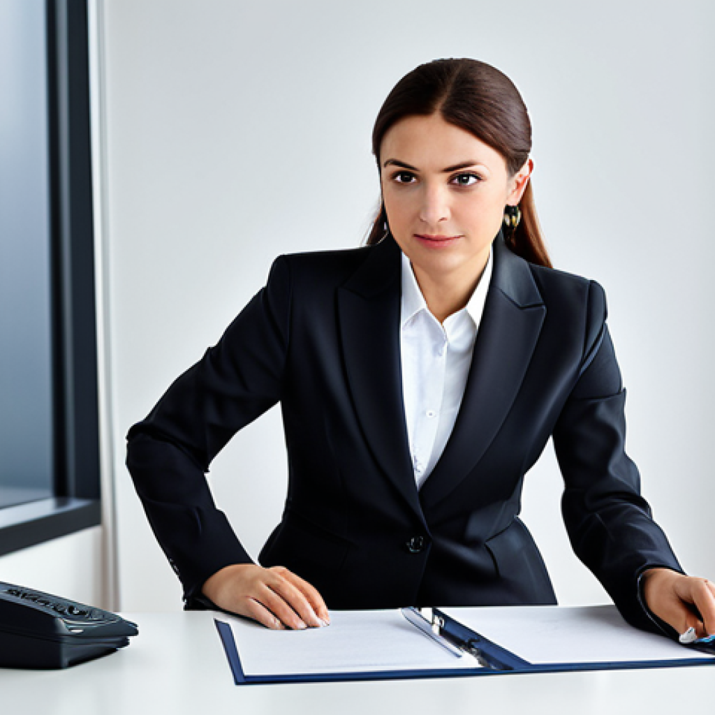 **
"A professional businesswoman in a modest business suit, sitting at a desk in a modern office, fully clothed, appropriate attire, safe for work, perfect anatomy, natural proportions, professional photography, high quality."
**