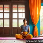 Home 21 습관 추적 시 주의할 점 - A serene morning scene featuring a Bengali person practicing gentle yoga in a bright, peaceful room ...