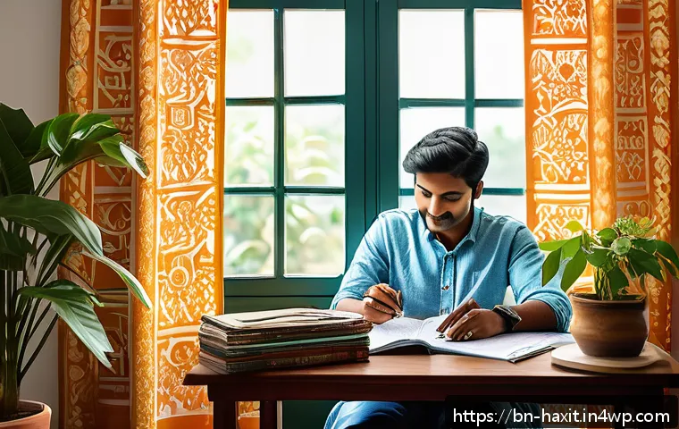 매일의 습관을 관리하는 스마트 기기 사용법 - A modern Bengali person sitting at a desk in a bright, cozy home office, using a sleek smartphone an...